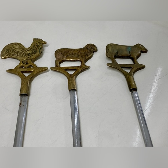 Mid Century Vintage (set of 3) Brass Figural Animal Finial Stainless Skewers - Picture 9 of 16